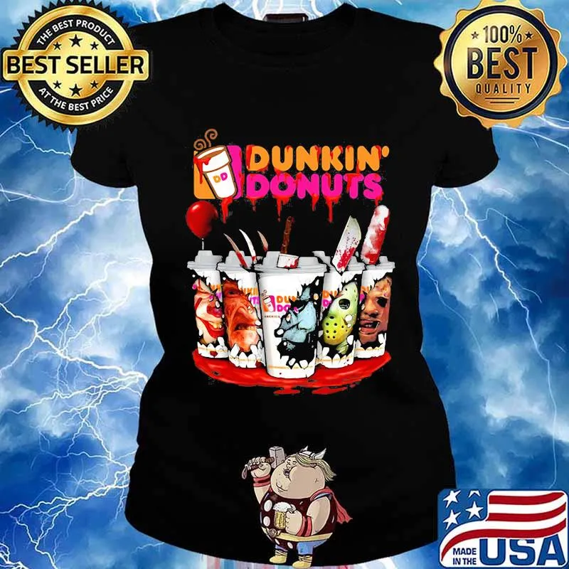 Halloween horror characters dunkin donuts s Ladies tee