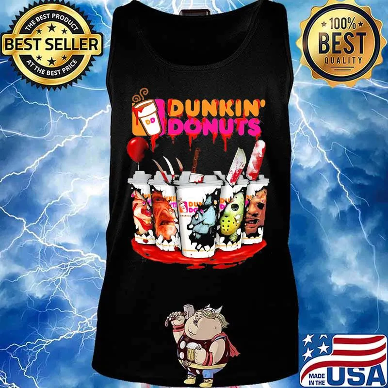 Halloween horror characters dunkin donuts s Tank top