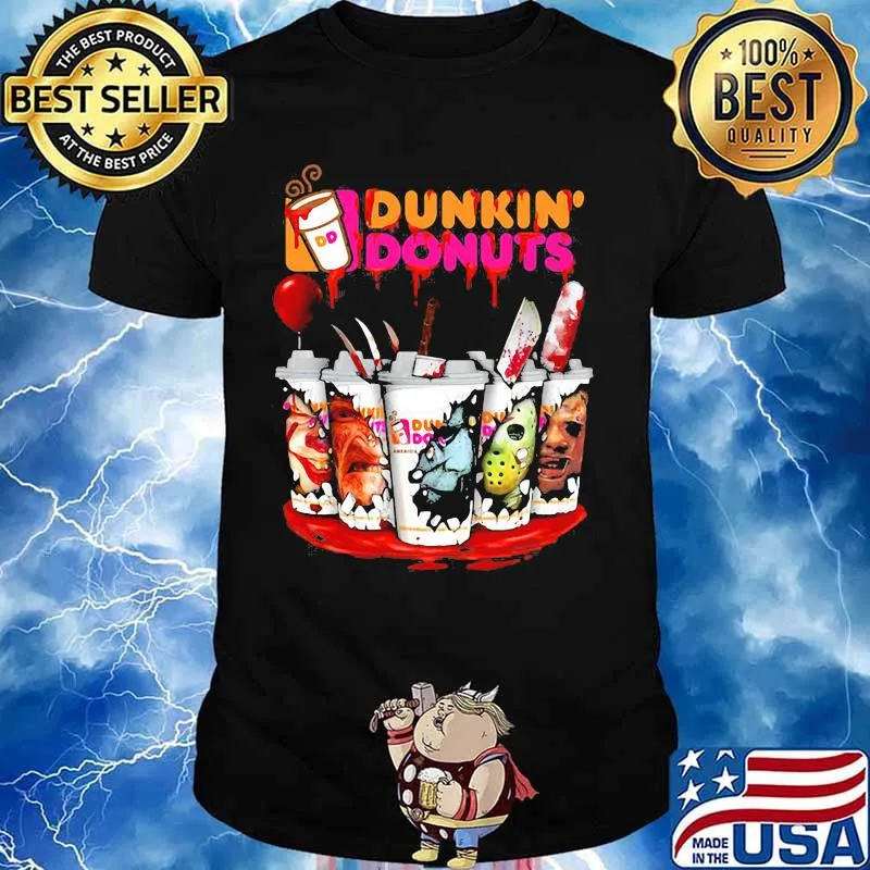 Halloween horror characters dunkin donuts shirt