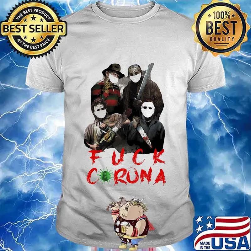Halloween horror characters wear mask fuck coronavirus shirt