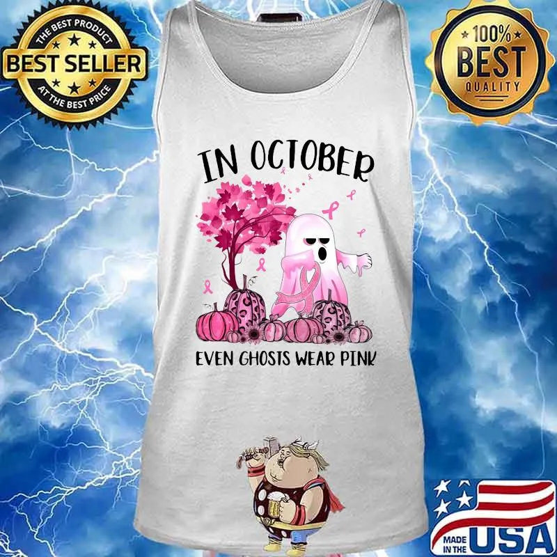 Halloween in october even ghosts wear pink pumpkin leaves tree cancer awareness s Tank top