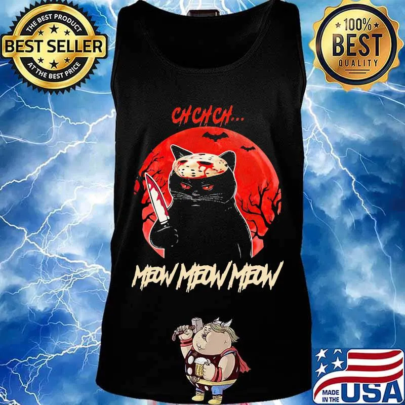 Halloween jason voorhees black cat ch ch ch meow sunset s Tank top