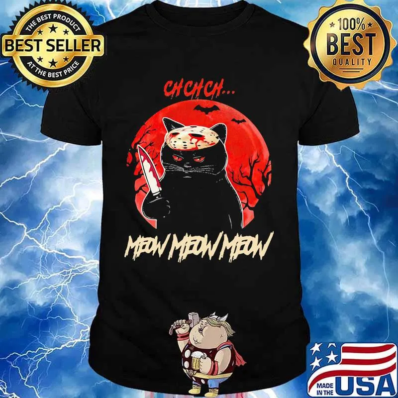 Halloween jason voorhees black cat ch ch ch meow sunset shirt