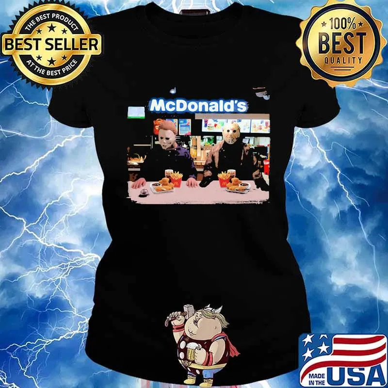 Halloween jason voorhees michael myers mcdonald's logo s Ladies tee