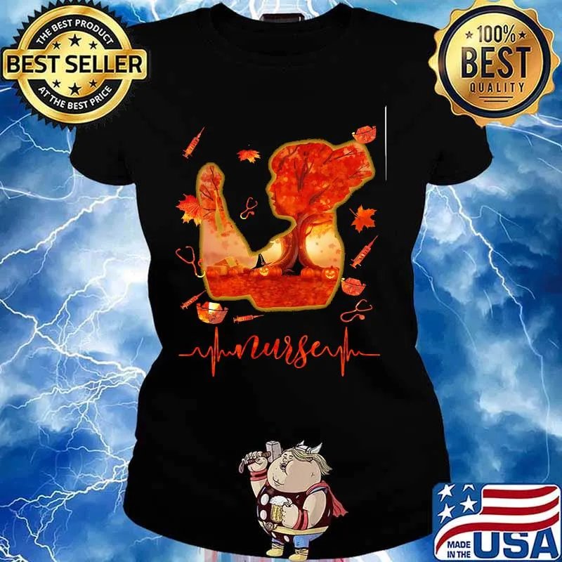 Halloween nurse leaves tree heartbeat s Ladies tee