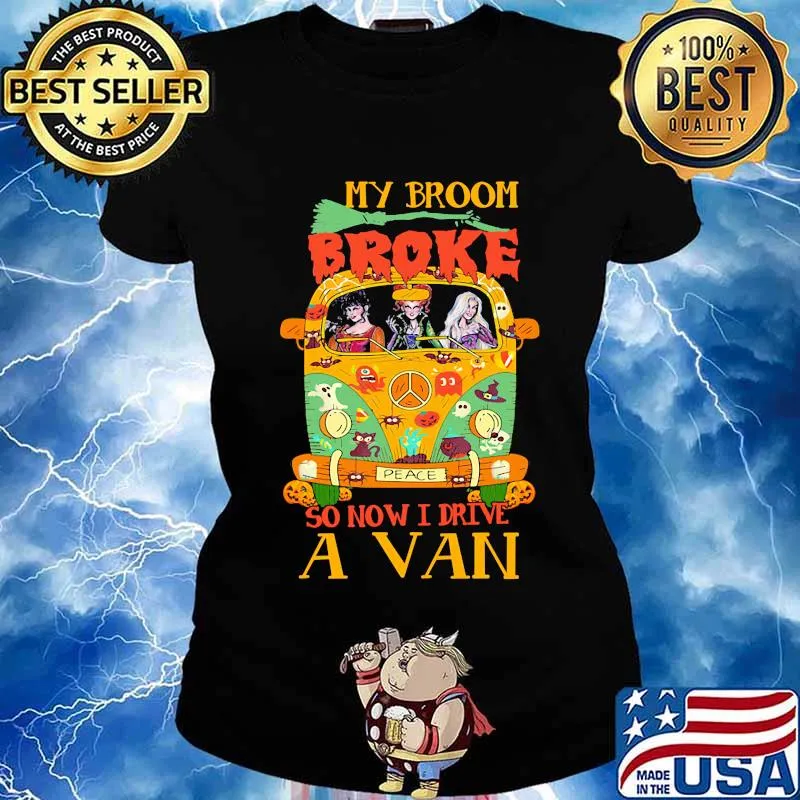 Halloween peace bus hocus pocus my broom broke so now i drive a van s Ladies tee