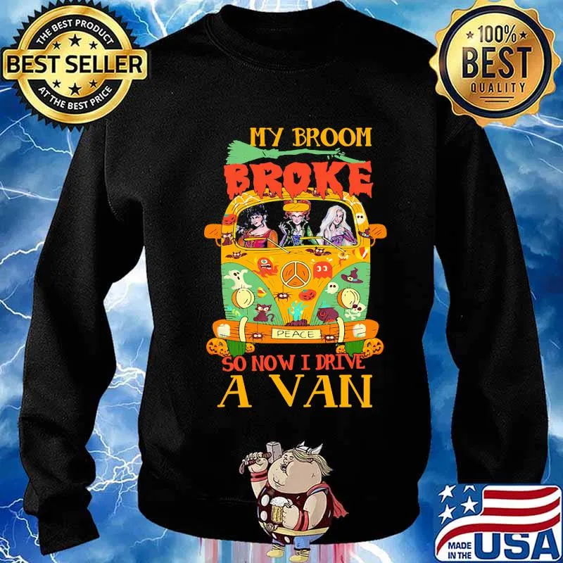 Halloween peace bus hocus pocus my broom broke so now i drive a van s Sweater