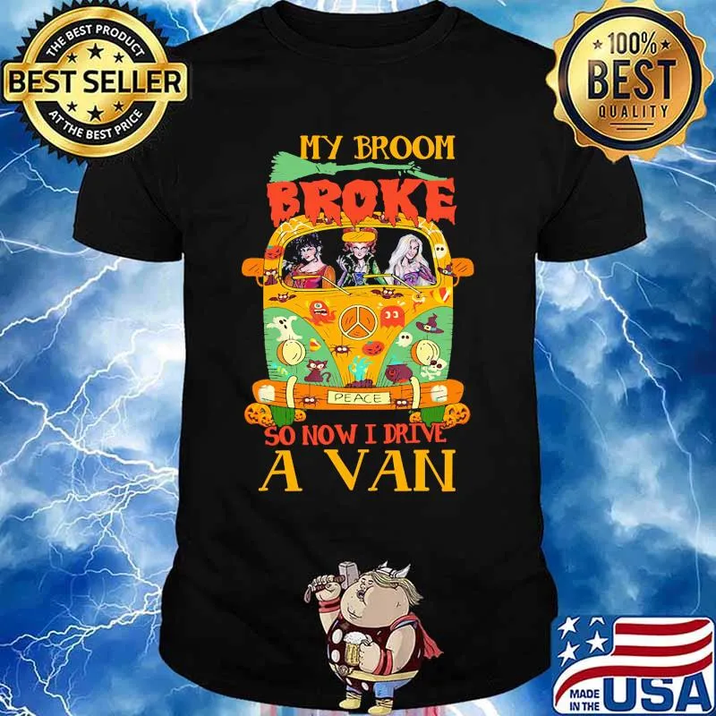 Halloween peace bus hocus pocus my broom broke so now i drive a van shirt