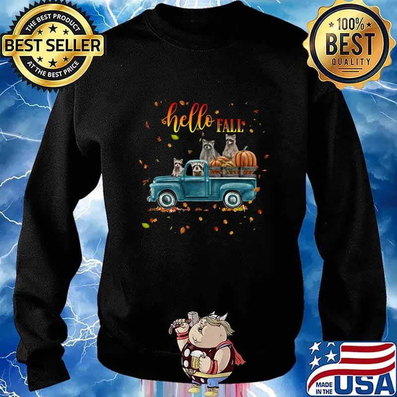 Halloween raccoon riding car hello fall pumpkin s Sweater