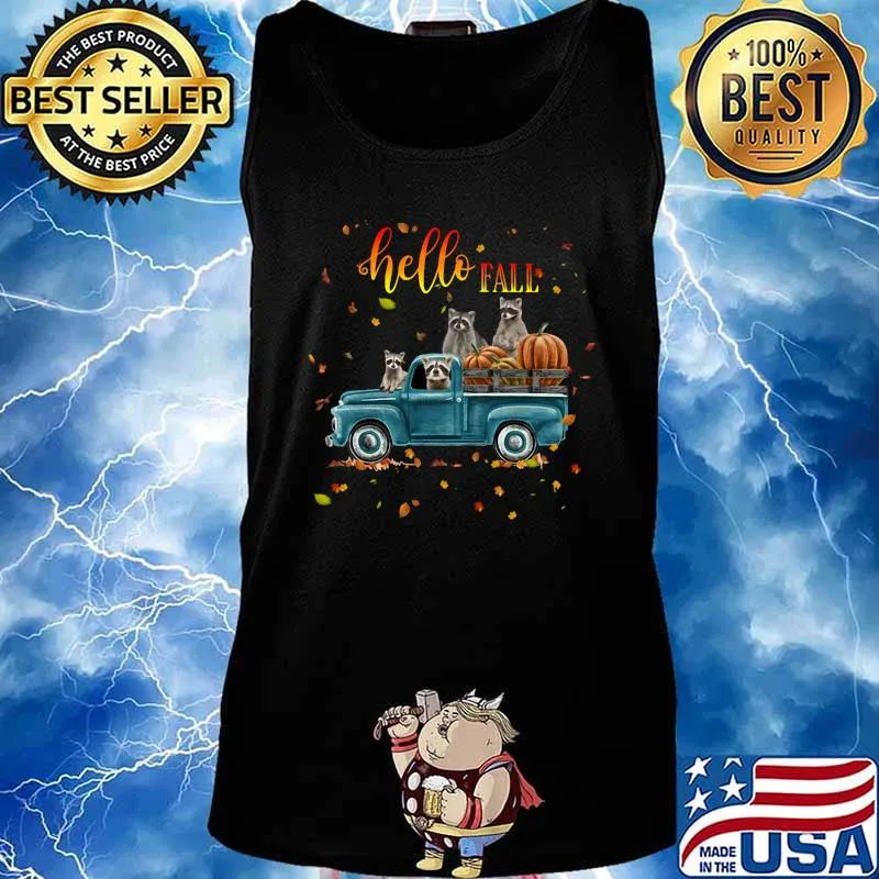 Halloween raccoon riding car hello fall pumpkin s Tank top