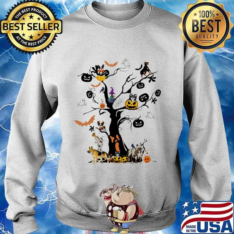 Halloween tree dogs pumpkins ghost bats s Sweater