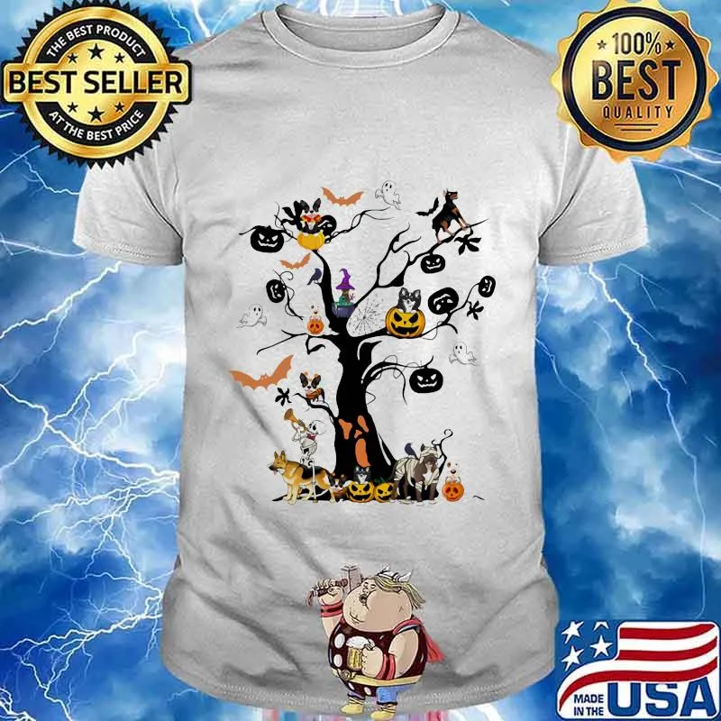 Halloween tree dogs pumpkins ghost bats shirt
