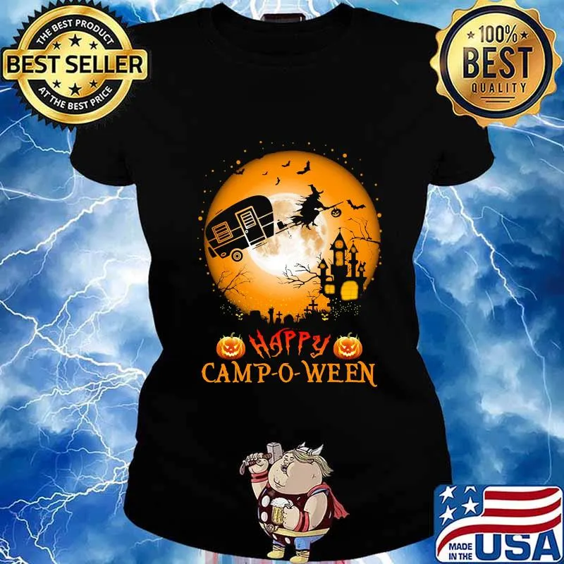 Happy camp-o-ween Halloween Camping Witch s Ladies tee