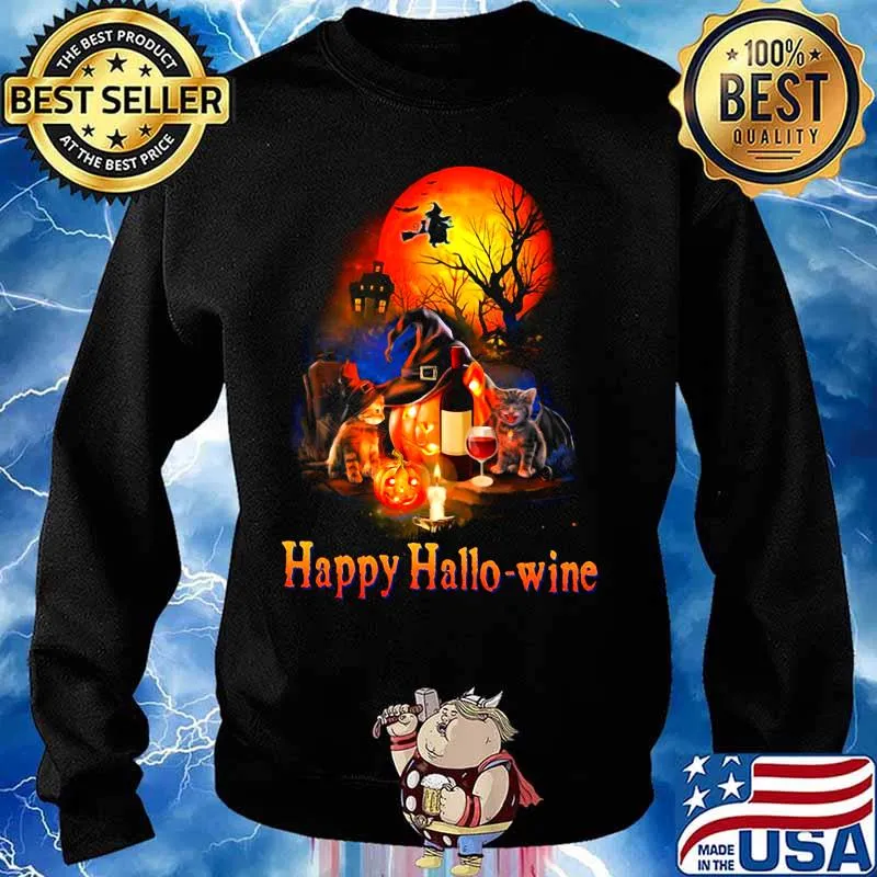HAPPY HALLO-WINE CAT PUMPKIN SUNSET HALLOWEEN SHIRT Sweater