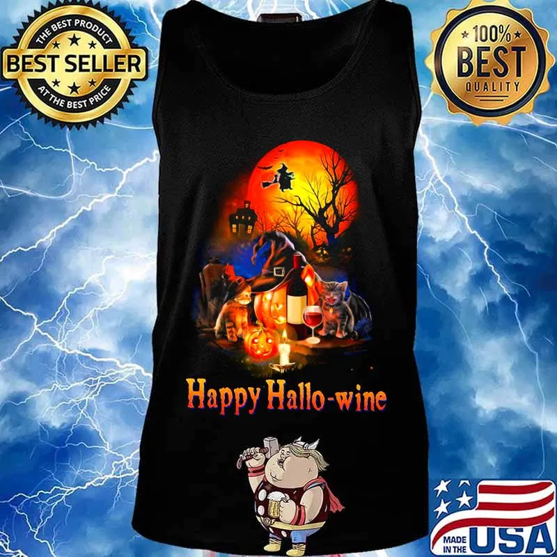 HAPPY HALLO-WINE CAT PUMPKIN SUNSET HALLOWEEN SHIRT Tank top