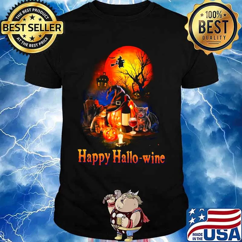 HAPPY HALLO-WINE CAT PUMPKIN SUNSET HALLOWEEN SHIRT