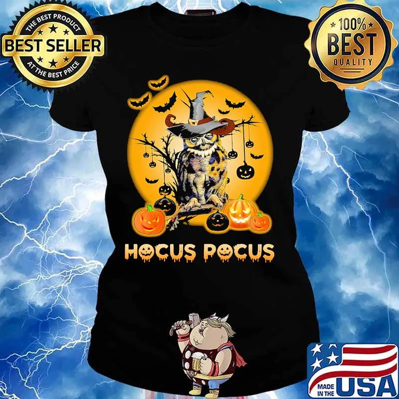 Happy halloween owl witch hocus pocus pumpkin s Ladies tee