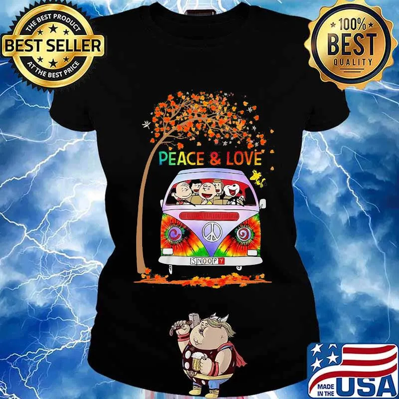 Hippie bus the peanuts snoopy peace and love leaves tree s Ladies tee