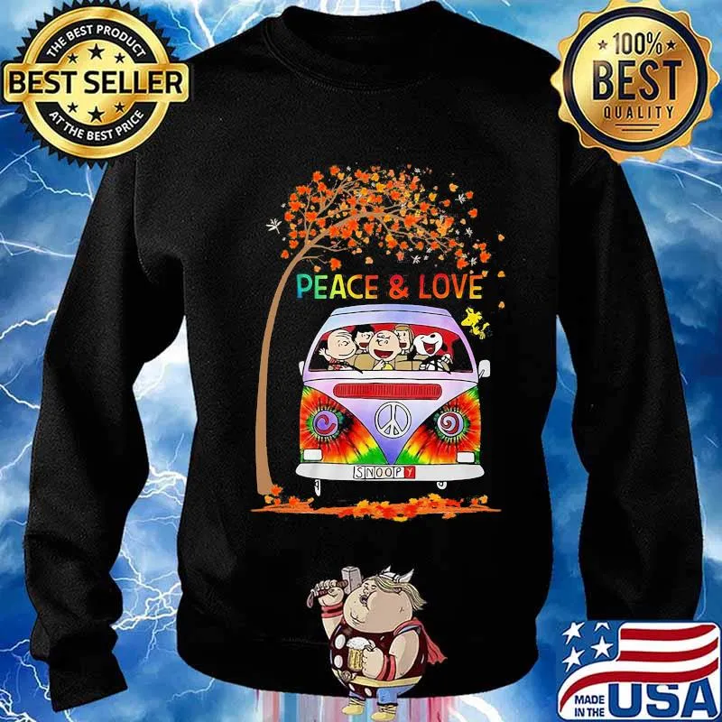 Hippie bus the peanuts snoopy peace and love leaves tree s Sweater