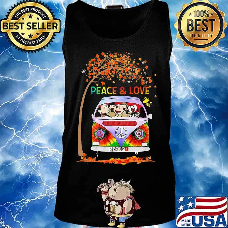 Hippie bus the peanuts snoopy peace and love leaves tree s Tank top