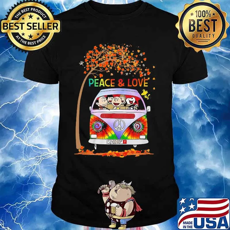 Hippie bus the peanuts snoopy peace and love leaves tree shirt