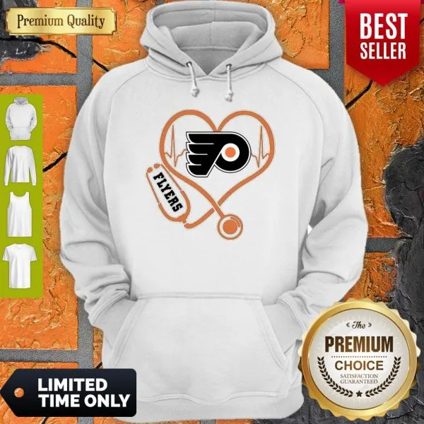 Awesome Philadelphia Flyers Nurse Heart Stethoscope Heartbeat Shirt - Image 2