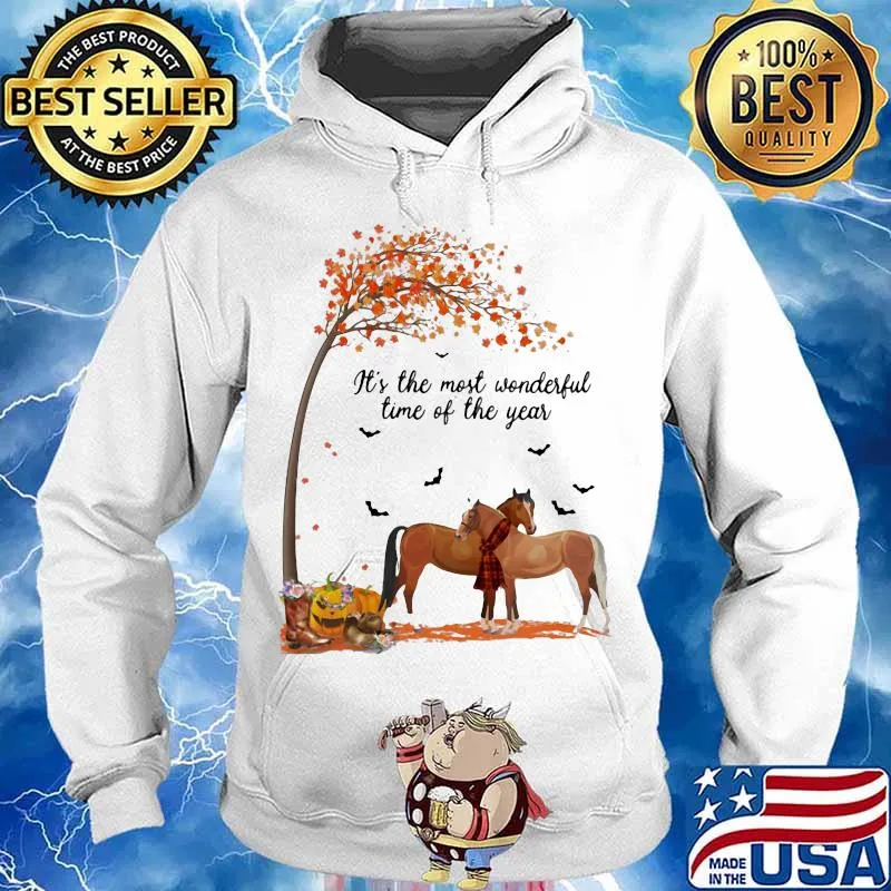 Horses it's the most wonderful time of the year leaves tree pumpkins s Hoodie