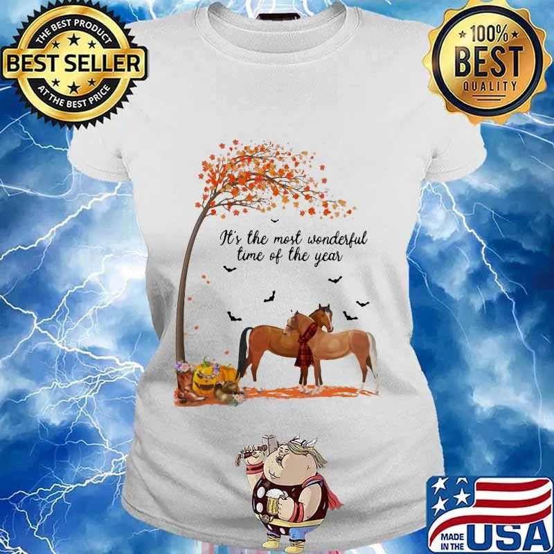 Horses it's the most wonderful time of the year leaves tree pumpkins s Ladies tee