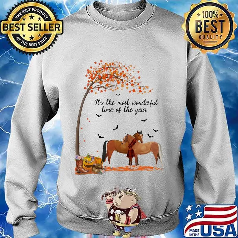 Horses it's the most wonderful time of the year leaves tree pumpkins s Sweater