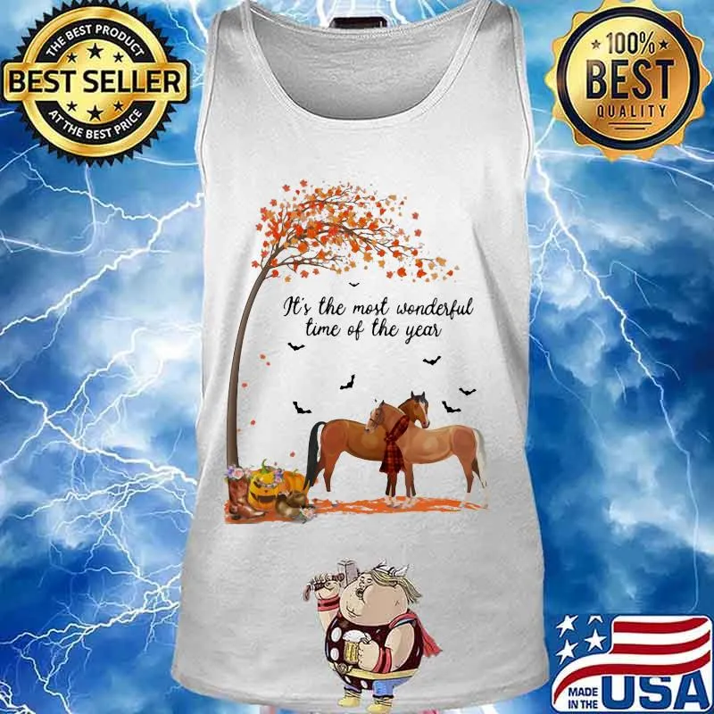 Horses it's the most wonderful time of the year leaves tree pumpkins s Tank top