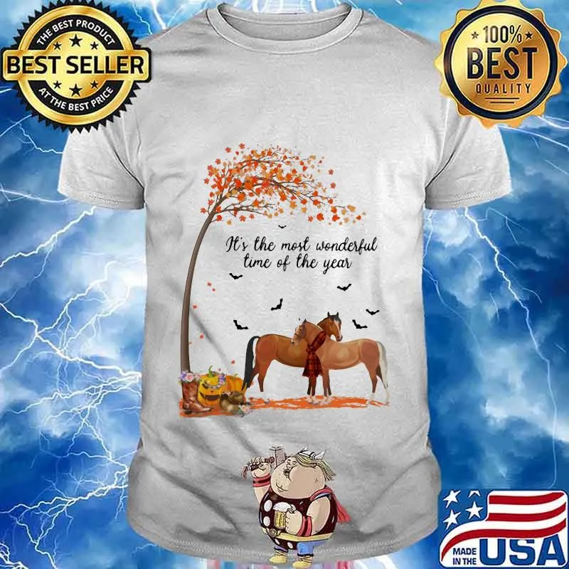 Horses it's the most wonderful time of the year leaves tree pumpkins shirt