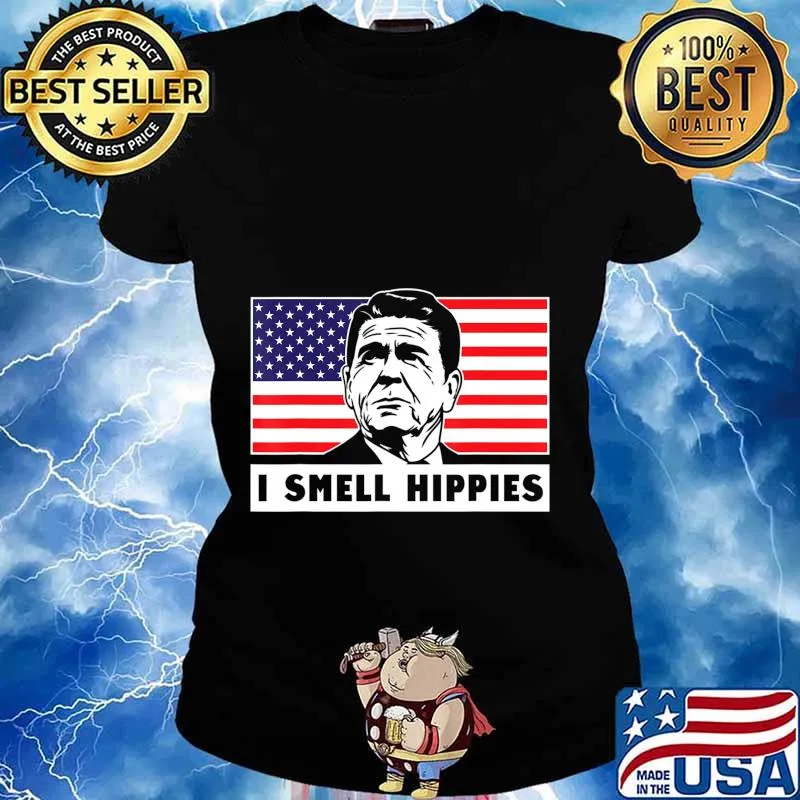 I Smell Hippies, Ronald Reagan Merica USA Shirt T-Shirt Ladies tee
