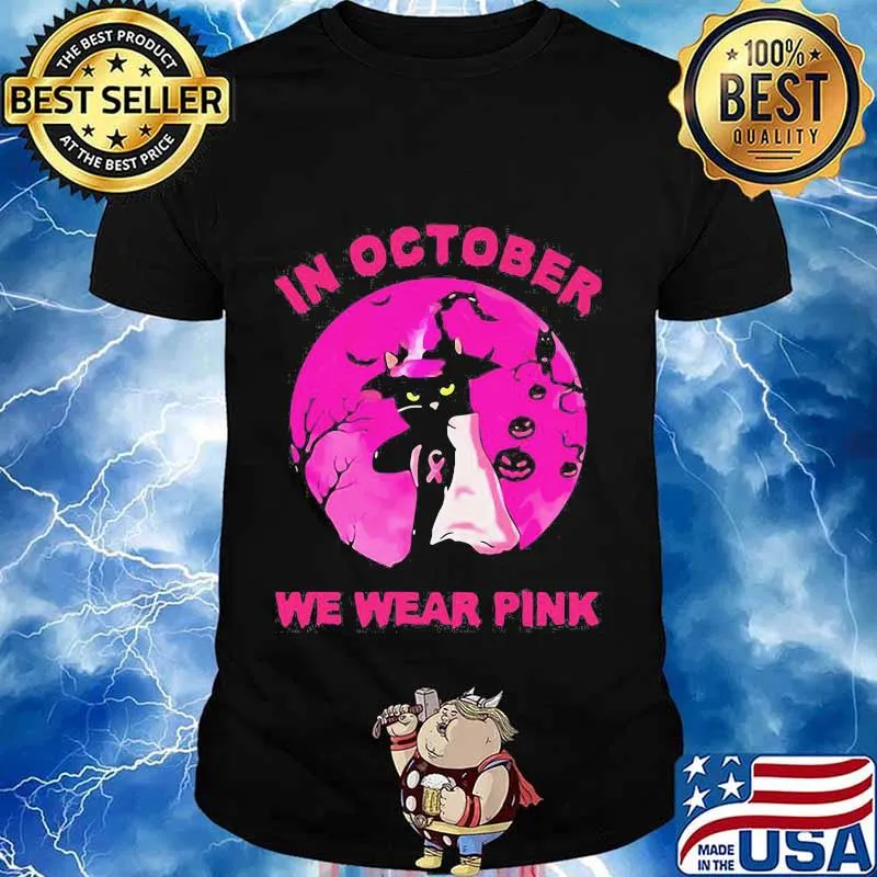 IN OCTOBER WE WEAR PINK CAT SUNSET HALLOWEEN SHIRT