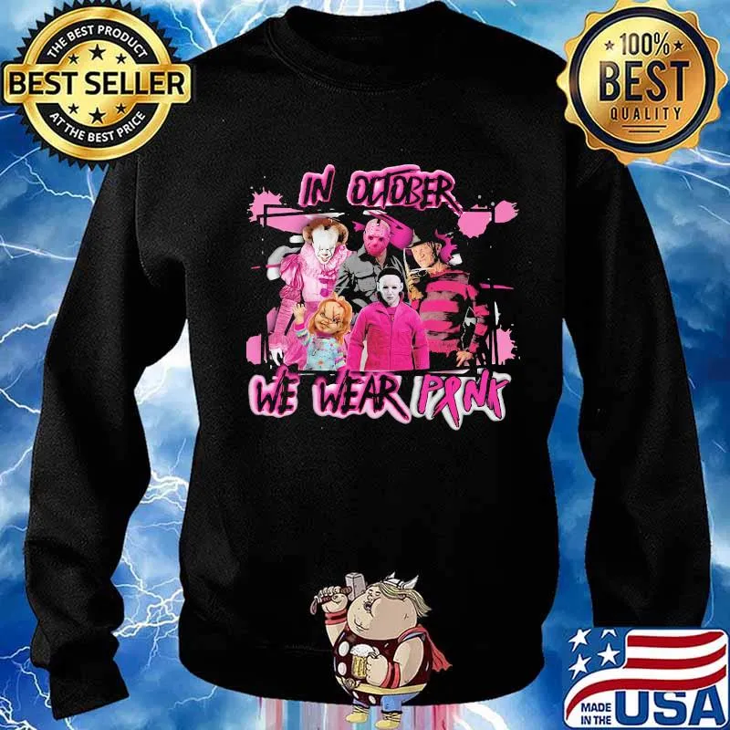 In october we wear pink horror characters cancer awareness s Sweater