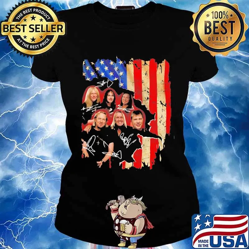 Iron maiden band members signature american flag independence day s Ladies tee