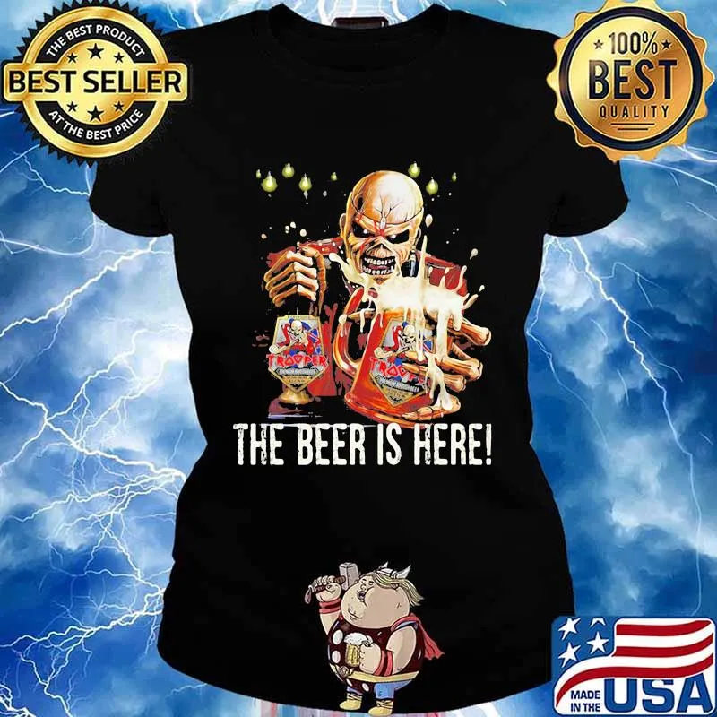 Iron maiden band skeleton the beer is here s Ladies tee