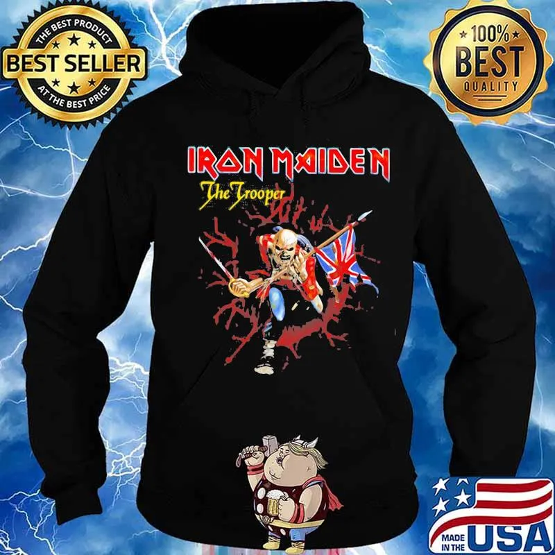Iron maiden band the trooper skeleton holding british flag s Hoodie
