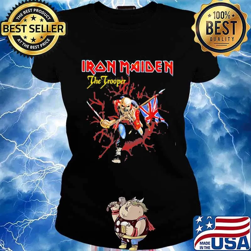 Iron maiden band the trooper skeleton holding british flag s Ladies tee