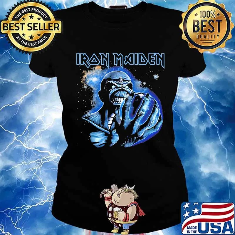 Iron maiden skeleton holding earth s Ladies tee