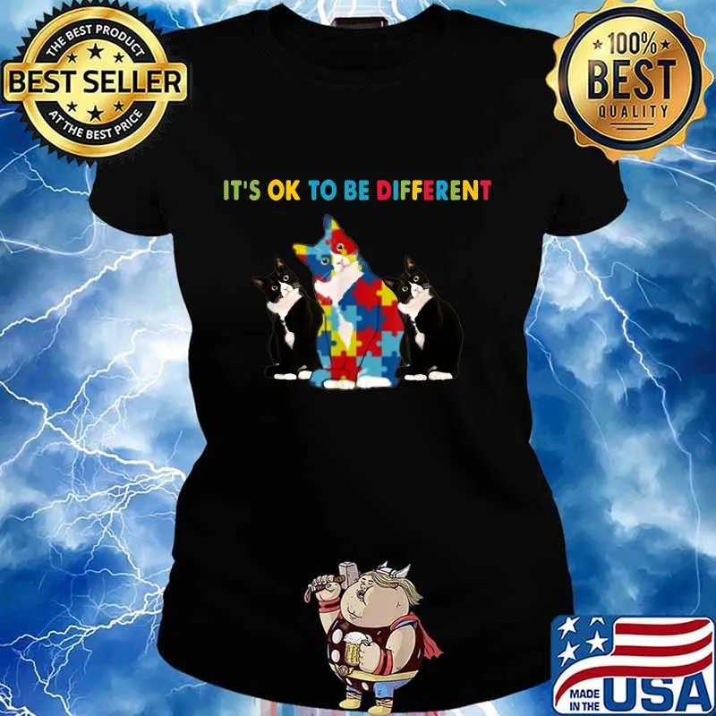 IT'S OK TO BE DIFFERENT CAT AUTISM SHIRT Ladies tee