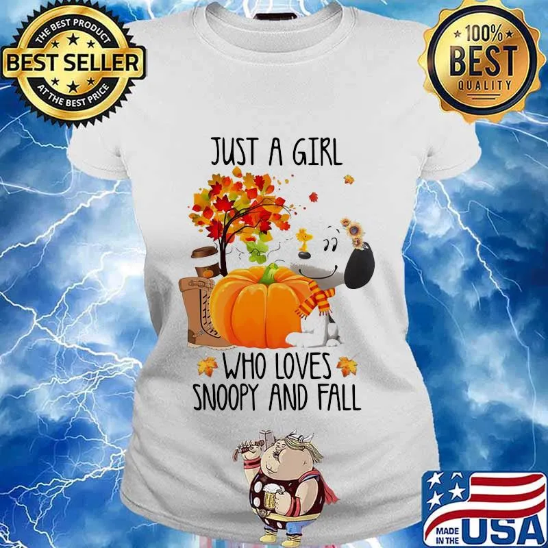 Just a girl who loves snoopy and fall pumpkin maple leaves s Ladies tee