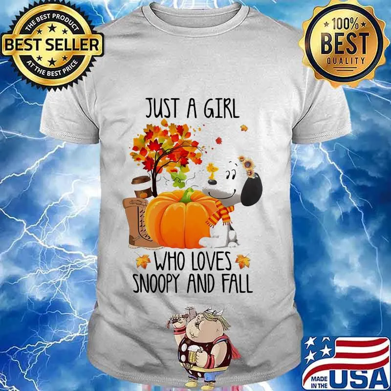Just a girl who loves snoopy and fall pumpkin maple leaves shirt