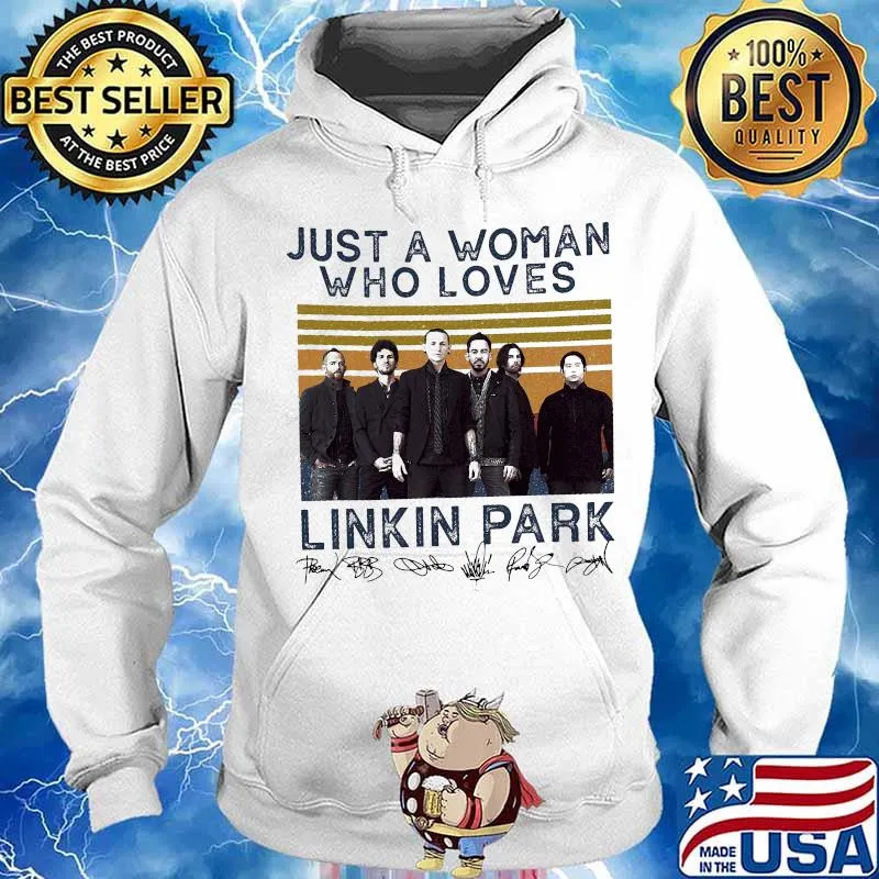 Just a woman who loves linkin park signatures vintage retro s Hoodie
