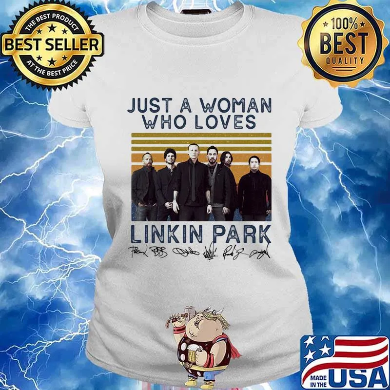 Just a woman who loves linkin park signatures vintage retro s Ladies tee