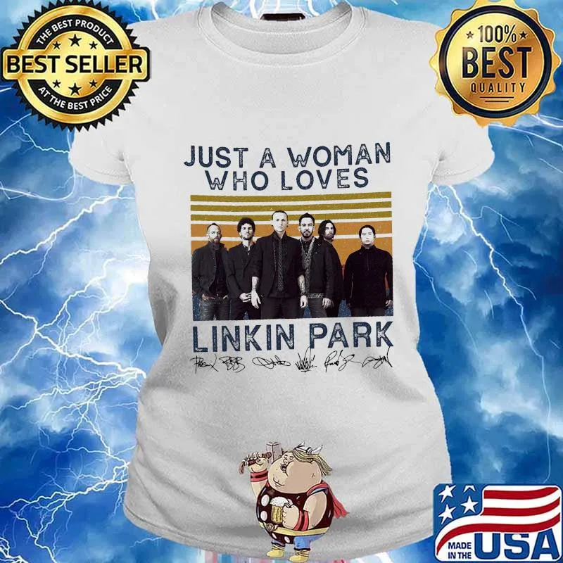 Just a woman who loves linkin park signatures vintage retro s Ladies tee