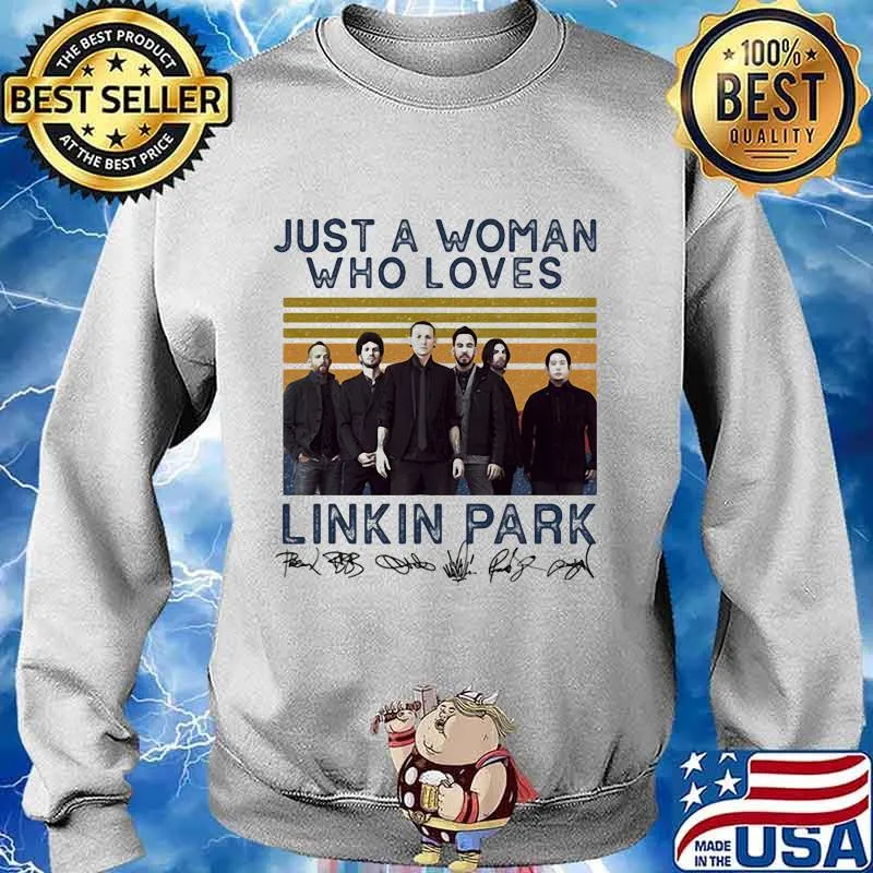 Just a woman who loves linkin park signatures vintage retro s Sweater