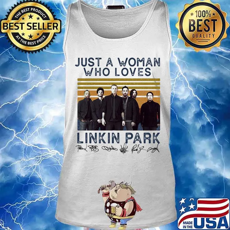 Just a woman who loves linkin park signatures vintage retro s Tank top