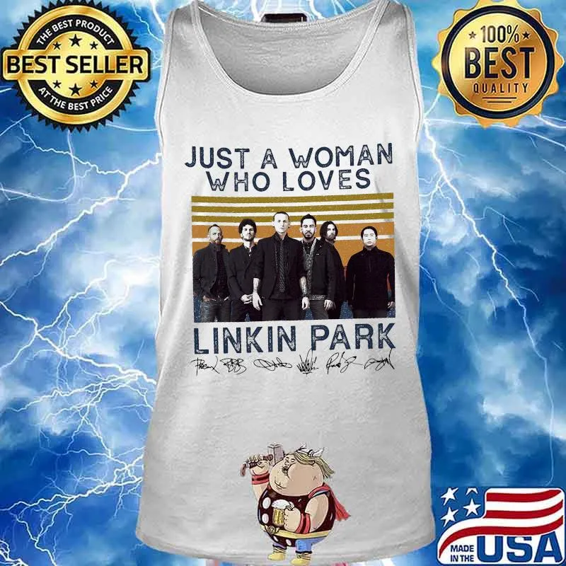 Just a woman who loves linkin park signatures vintage retro s Tank top
