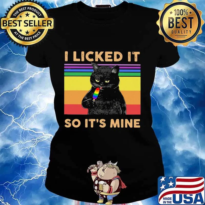 LGBT Black Cat Cream I licked it so it's mine vintage retro s Ladies tee