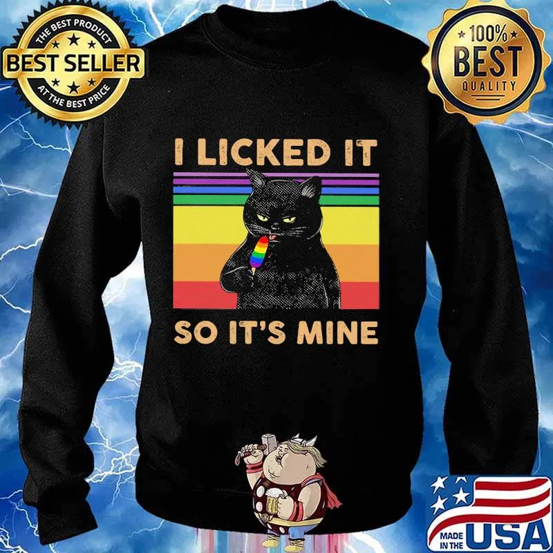 LGBT Black Cat Cream I licked it so it's mine vintage retro s Sweater